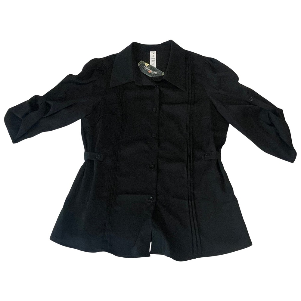 00751 Blooming Jelly Black Button Up Pleated Puff Sleeve Top Shirt Womens Size M - Picture 2 of 8